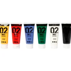 Akrylmaling matt 20 ml. - Basisfarger, 6 stk