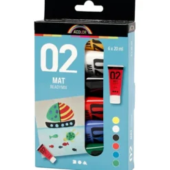 Akrylmaling matt 20 ml. - Basisfarger, 6 stk