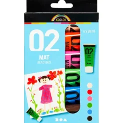 Akrylmaling matt 20 ml. - Blandet, 6 stk