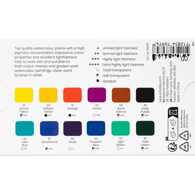 Akvarellfarger Art Aqua - Miks, 12 farger