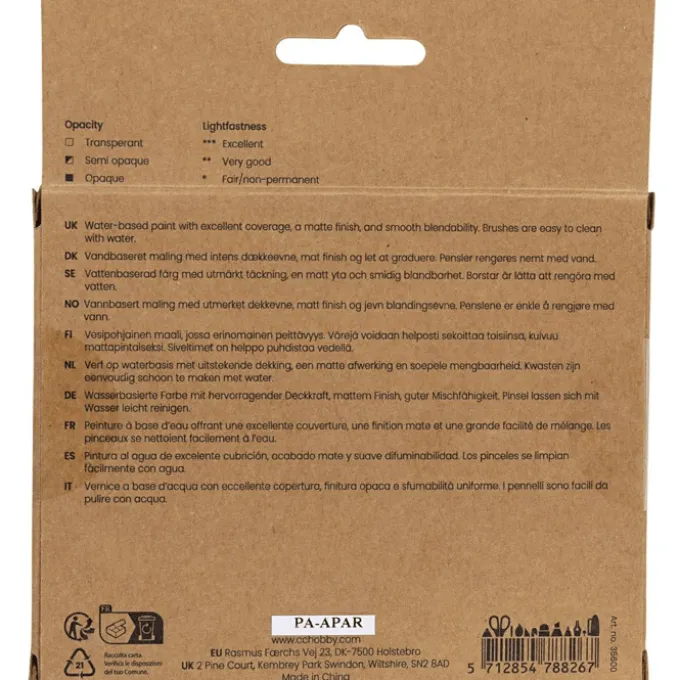 Gouache-maling 20 ml. - Basisfarger, 6 stk.