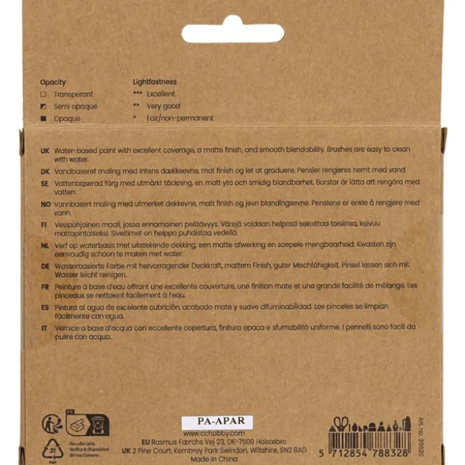 Gouache-maling 20 ml. - Natur, 6 stk.