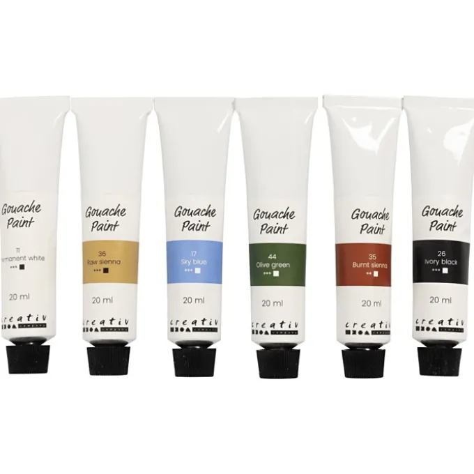 Gouache-maling 20 ml. - Natur, 6 stk.