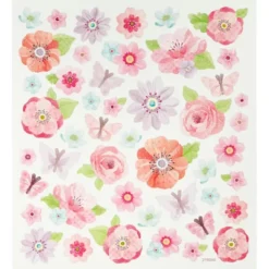 Klistremerker - Rosa vårblomster, 1 ark