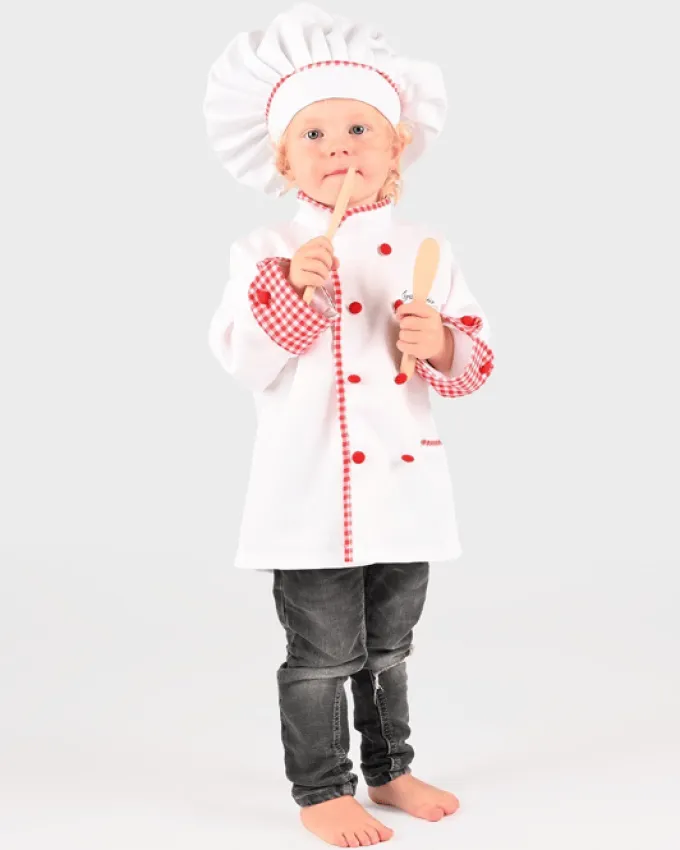 Kokkejakke og lue, str. 4-6 år