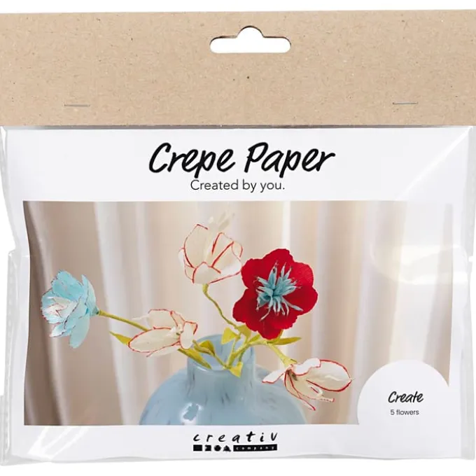 Kreppapir mini - Blomster med fargemagi, 5 stk.