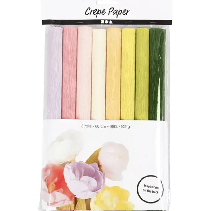 Krepp-papir m. strek - Pastell, 8 ark