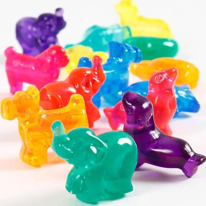 Plastperler - Figurmiks dyr, 55 gr. (ca. 32 stk)