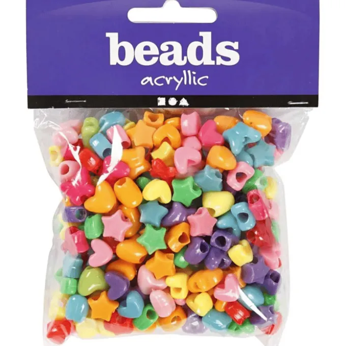 Plastperler - Figurmiks hjerter/stjerner, 65 gr.