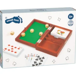 Spillboks med kort og terninger