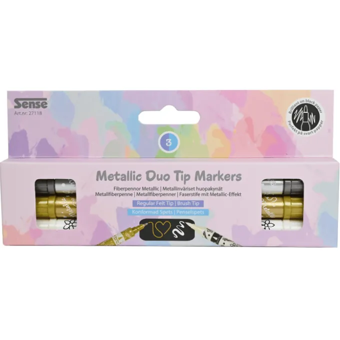 Twin Markers - Gull/sølv/hvit, 3 stk.